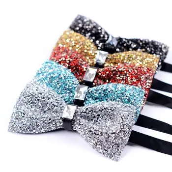 

Men Women Glitter Imitation Crystal Rhinestone Bow Ties Pre-Tied Sequins Adjustable Length Wedding Banquet Formal Party Necktie