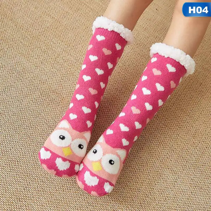 4 Рождественские модные шерстяные хлопковые зимние теплые носки-тапочки; женские модные милые Носки с рисунком; домашние тапочки для взрослых; нескользящие носки - Цвет: 4