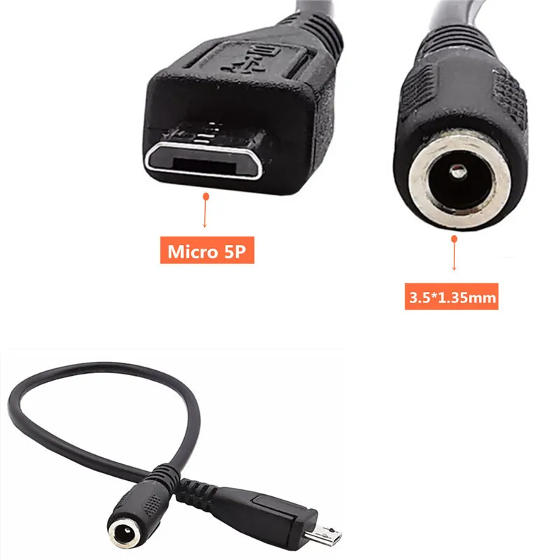Гнездовой разъем питания постоянного тока 3 5x1 35 мм к USB Micro 5Pin медный кабель 20 см |