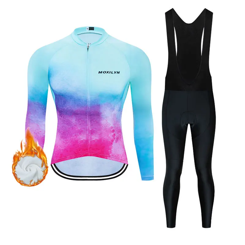 Moxilyn Men Cycling Clothing Set Winter Long Sleeve Jacket Bike Jersey Kit Plus Velvet Riding Clothes Pants with 9D Pad CT008 | Спорт и