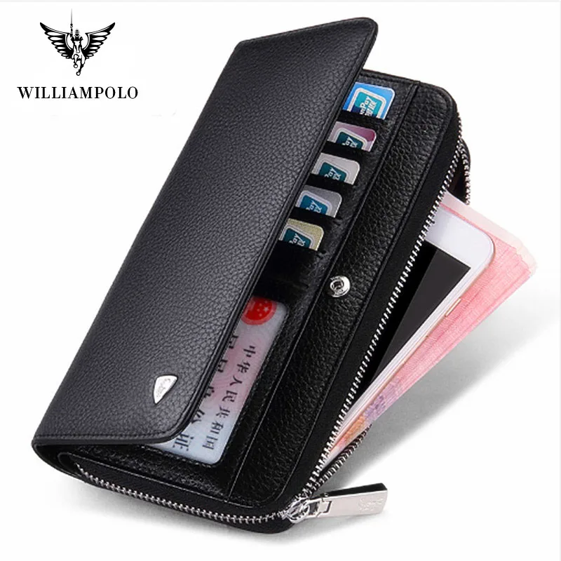 Длинный кошелек WILLIAMPOLO для мужчин люксовый брендовый бумажник из 100% натуральной