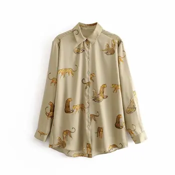 

new women vintage animal print casual smock blouse autumn ladies leopard pattern shirts chic femininas kimono blusas tops LS4397