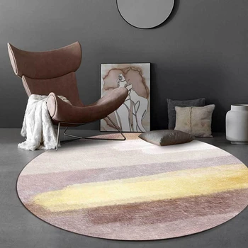

Nordic Art Style Round Area Rugs Water Ink Painting Pattern Non-Slip Bathroom Floor Mat Fluffy Coral Velvet Living Room Carpets