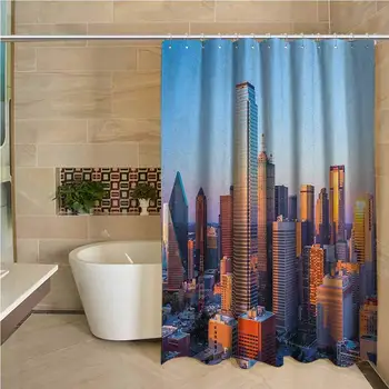 

United States 3D Printed Shower Curtain Dallas Texas City with Blue Sky at Sunset Metropolitan Finance Urban Center Hotel