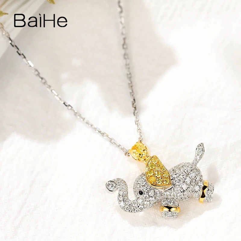 BAIHE Solid 18K белый+ желтый Золотой сертифицированный овальной огранки 0.20ct натуральный желтый бриллиант женские свадебные ювелирные изделия ожерелья