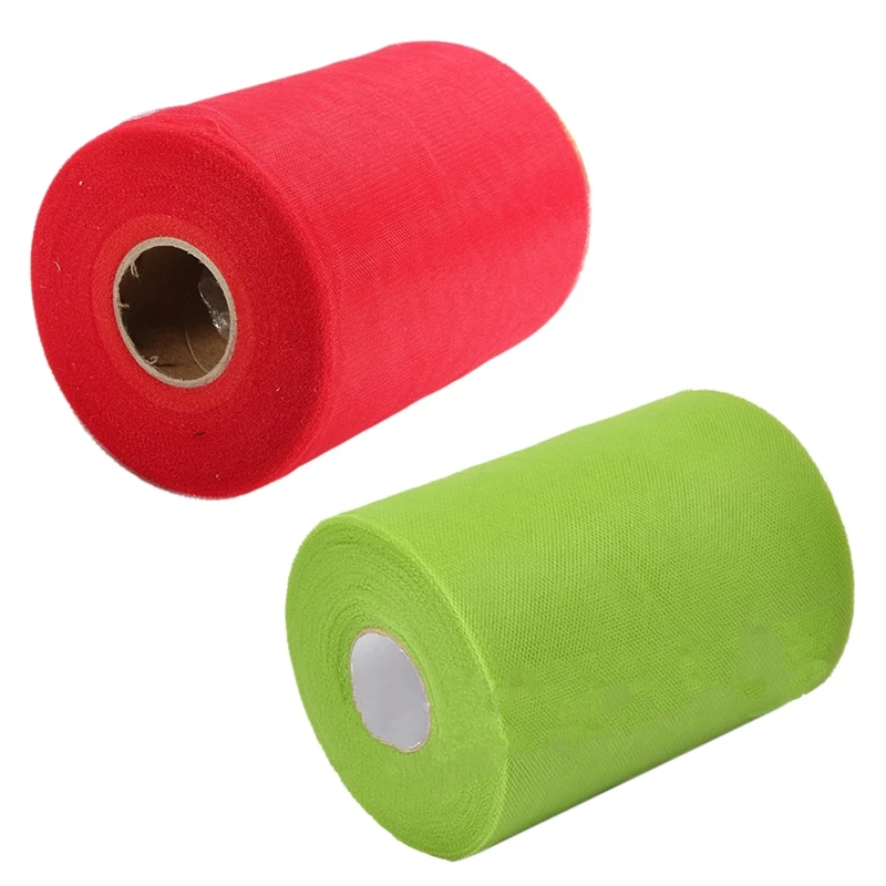 

2 Pcs Soft 6 Inch X 100Yd Tulle Roll Spool Wedding Craft Bridal Wrap Party Decor 6 Inch X 300 Feet New , Grass Green & Red