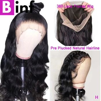 

BINF Body Wave 360 Lace Frontal Wig High Ration Indian Remy Hair Pre-Plucked With Baby Hair 150% Density 10-24 Inches Color 1B