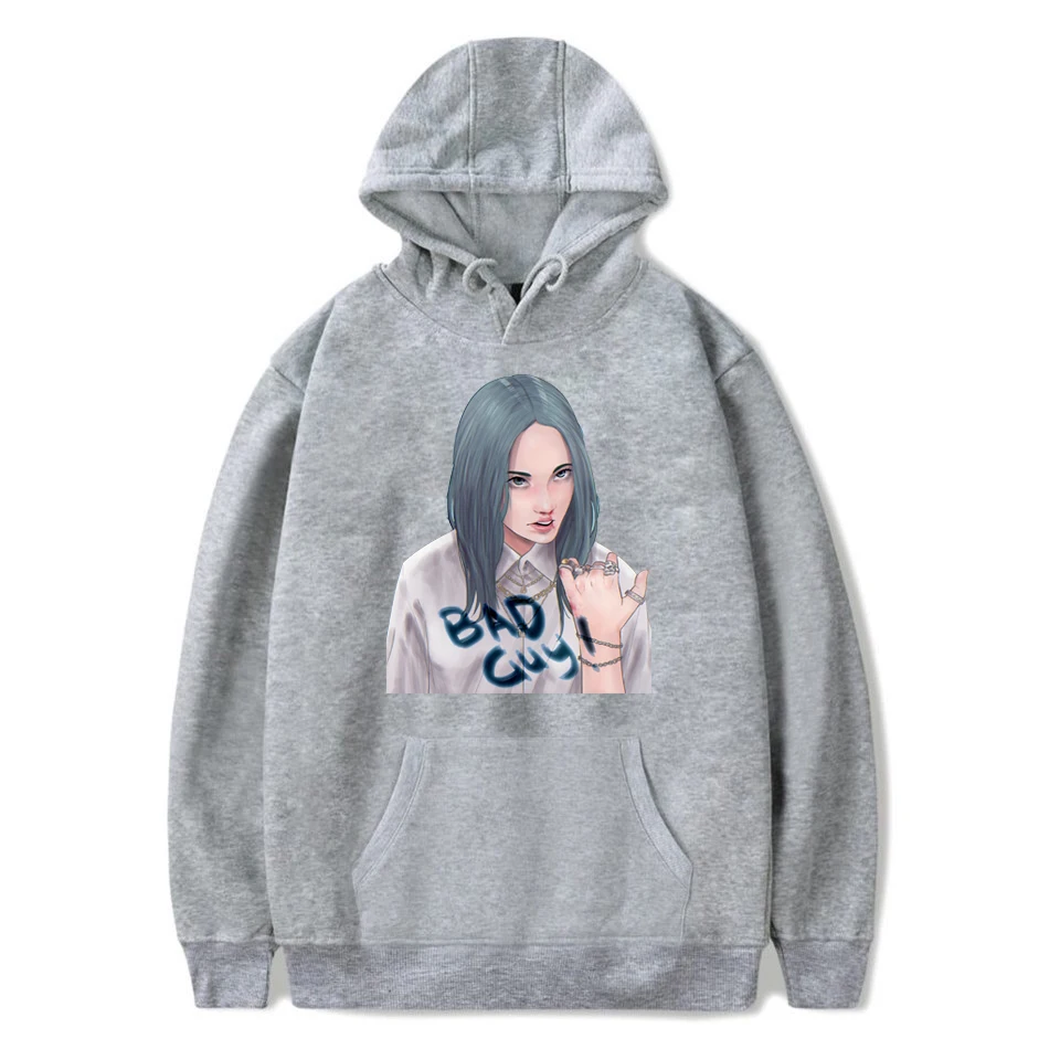 gray Kpop Повседневная Толстовка с капюшоном Billie Eilish для женщин/мужчин размера плюс, хлопковые толстовки с длинным рукавом, толстовки в стиле хип-хоп, одежда - Цвет: gray