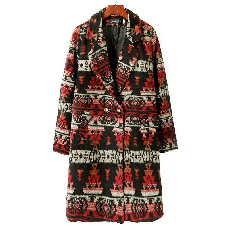 Модная распродажа, женское винтажное пальто высокого качества, 70 s, хиппи, бохо, воротник с отворотом, с длинными рукавами, в индийском стиле, шерстяное пальто, верхняя одежда, пальто, S-L - Цвет: as picture