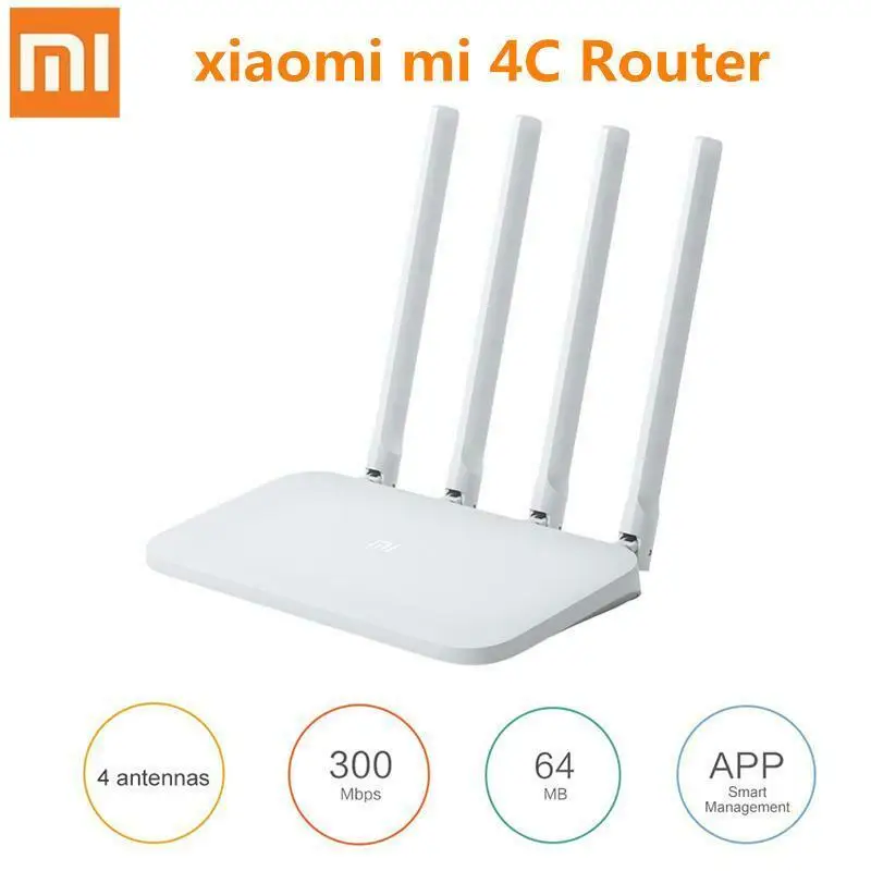 

Original Xiaomi Mi WIFI Router 4C 4 Antennas 2.4G 300Mbps APP Control WiFi Wireless Router with US/EU/UK/AU Plug adapter