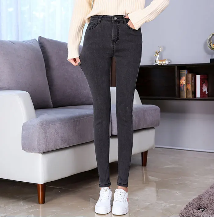 New Skinny Pants women Jeans Winter Thick Velvet slim winter Warm Long Trousers high waist lady Jeans Denim Pencil Pants