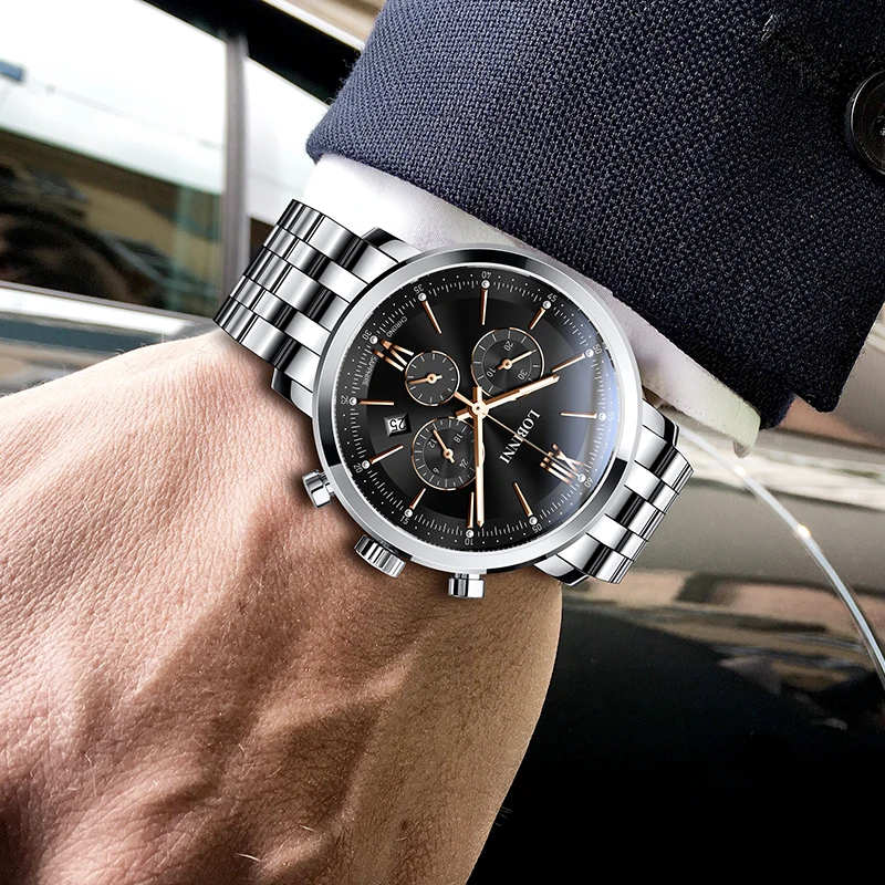 Luxury Switzerland Brand Japanese Quartz Male Watches Mens 50M Waterproof Genuine Steel Dial Japan-6