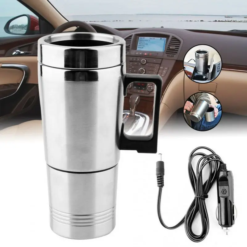 Hot Universal 450ml Electric In-car Stainless Steel Travel Heating Cup Coffee Tea Car Cup Mug for most car cup holders 12/24V