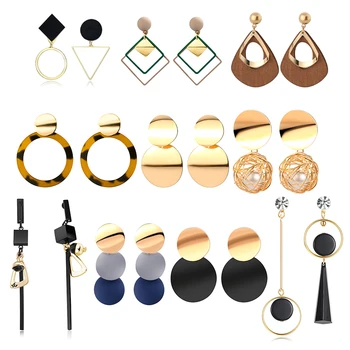

LOVR New Korean Statement Acrylic Drop Earrings for Women 2019 Fashion Vintage Metal Geometric Gold Dangle Earring Jewelry