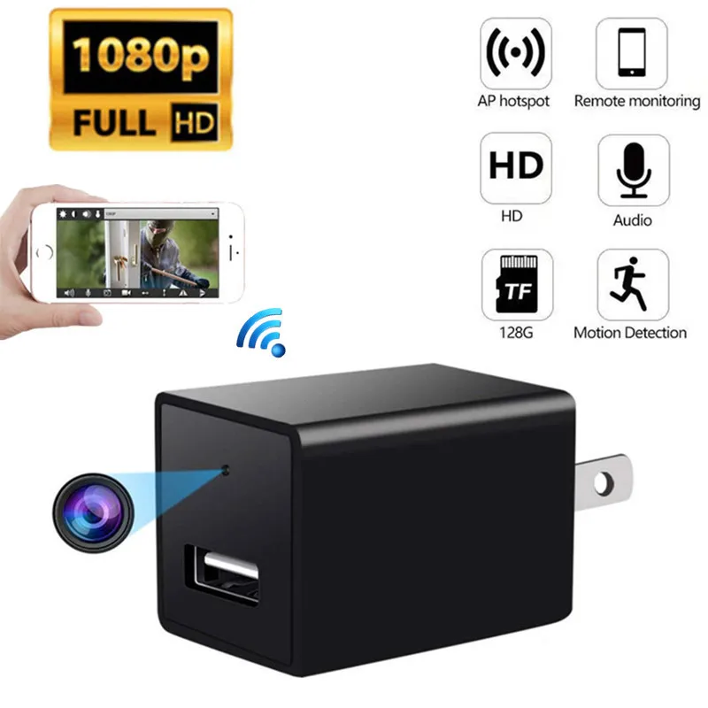 Адаптер питания Беспроводная мини-камера 1080P HD с поддержкой Wi-Fi и ночным