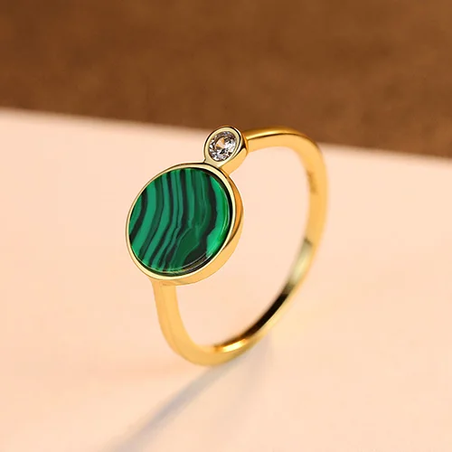 Fenchen 925 стерлингового серебра круглые кольца с малахитом для женщин Свадебная вечеринка Роскошный CZ зеленый Романтический женский ювелирный подарок AR143 - Цвет камня: Зеленый