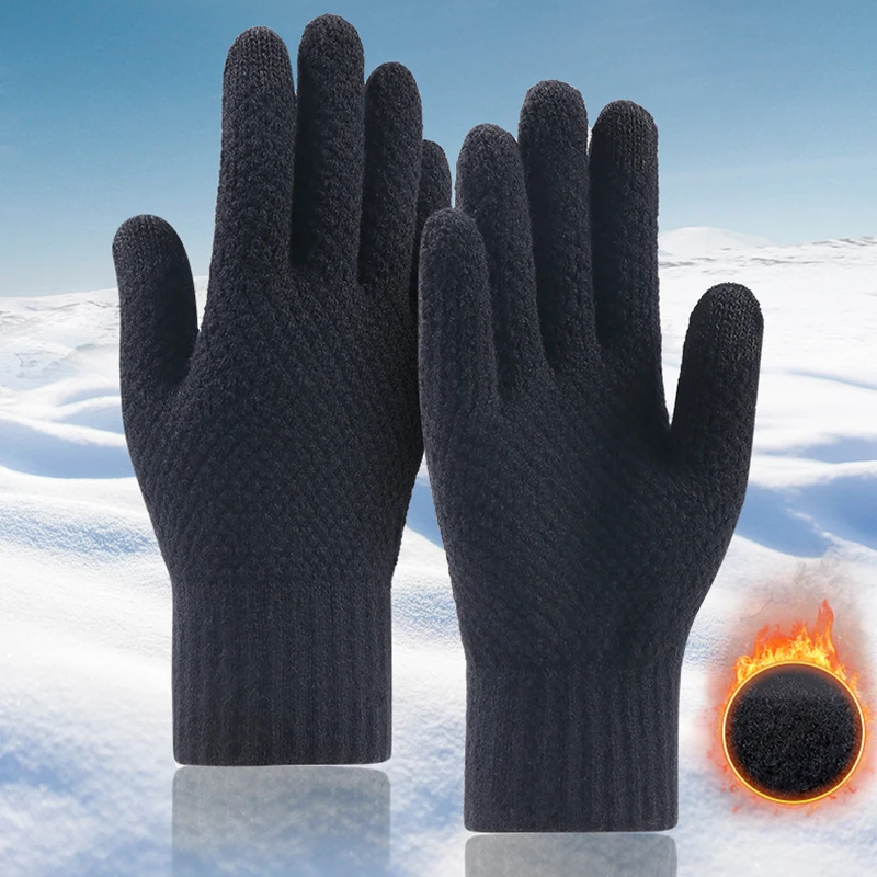 Thick Knitted Men Winter Gloves Imitation cashmere Two Layer Causal Adult Gloves Male Mitten Thicken Wool Cashmere Autumn warm gloves full finger gloves male gloves