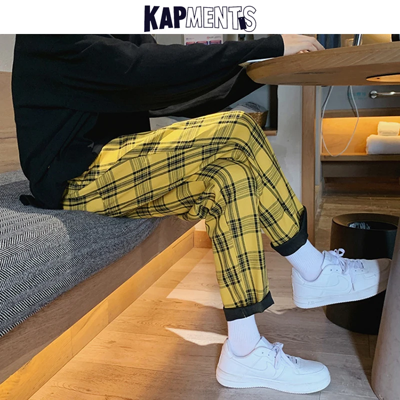 Casual Pants Men Streetwear Plaid Joggers Casual Straight Harem Korean Hip Hop Track Plus Size casual pants sports pants casual sports pants