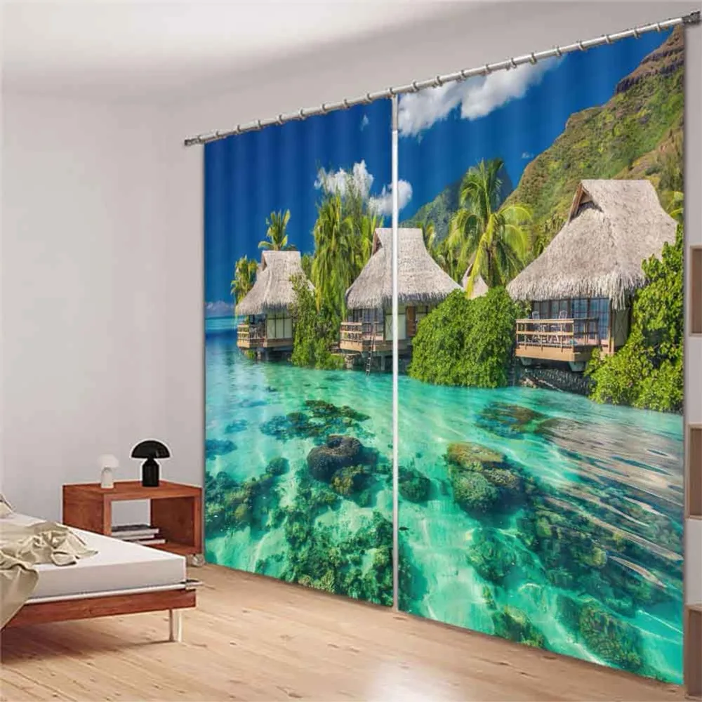 Индивидуальные Современные оконные шторы вид на море 3D Cortinas Para La Sala шторы для спальни, кухни украшения дома