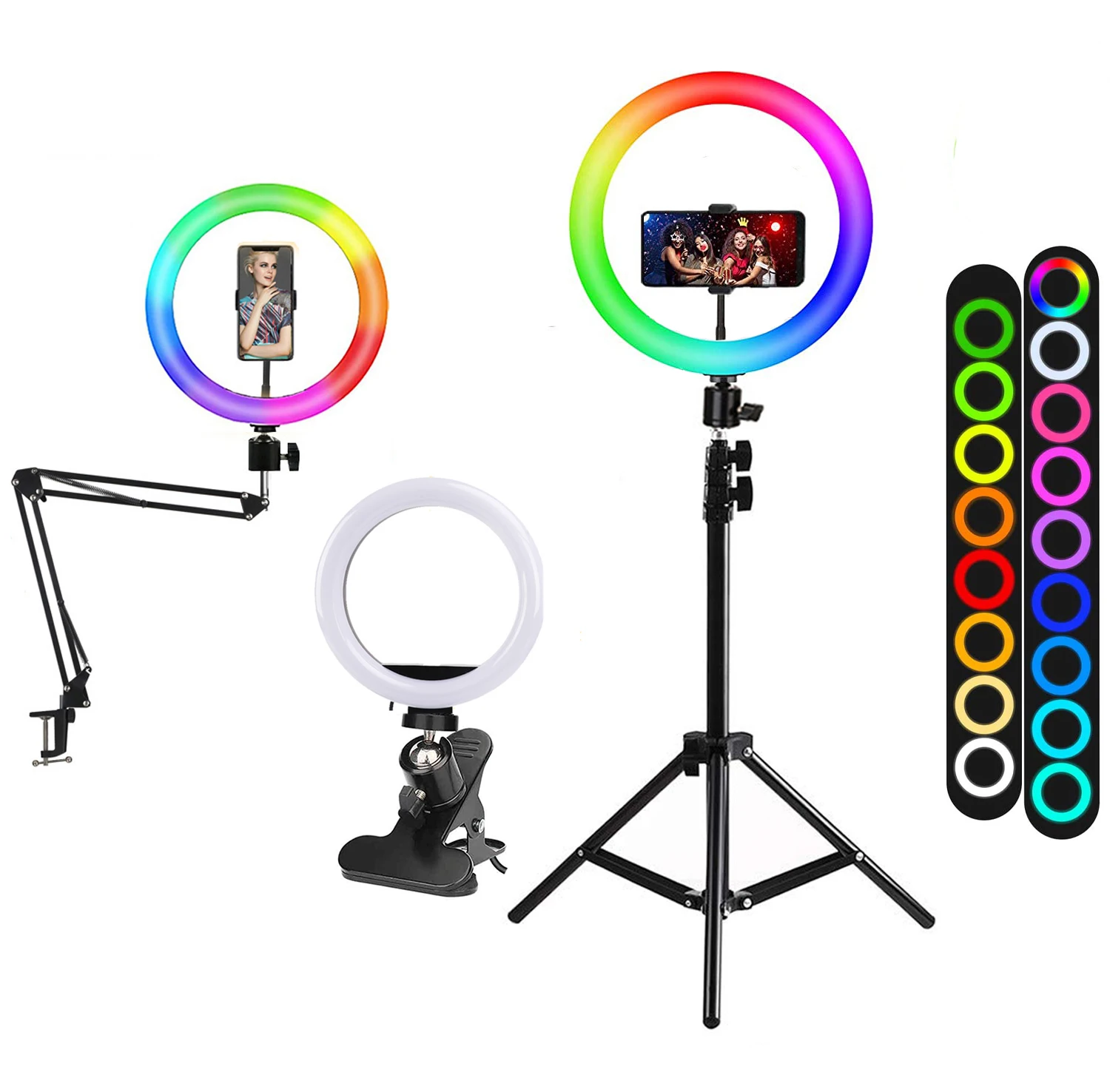 Светодиодный кольцевой светильник 26 см/10 дюймов RGB для селфи - Цена: 