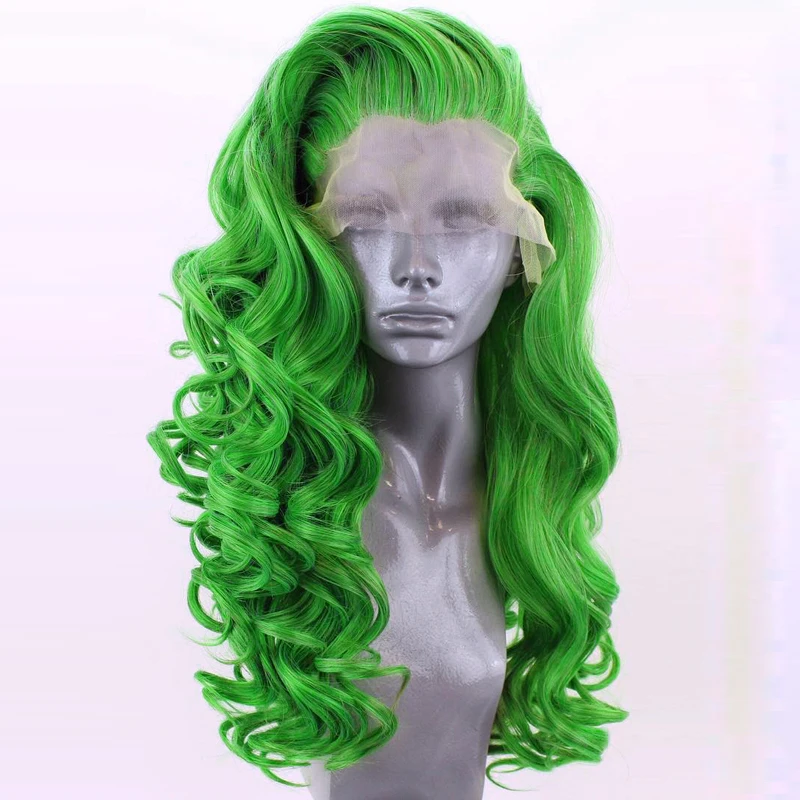 Lace front synthetic wigs for women Charisma Long Deep Wave Hair Synthetic Lace Front Wig High Temperature Fiber Hair Pink Wigs For Women Free Part Green Wig
