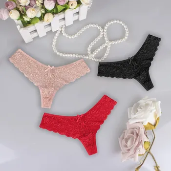 

3PC Sexy New Fashion Women Underwear Lace Lingerie Sleepwear Thong G-String Seamless Solid Summer Low-waisted Sexy underwear