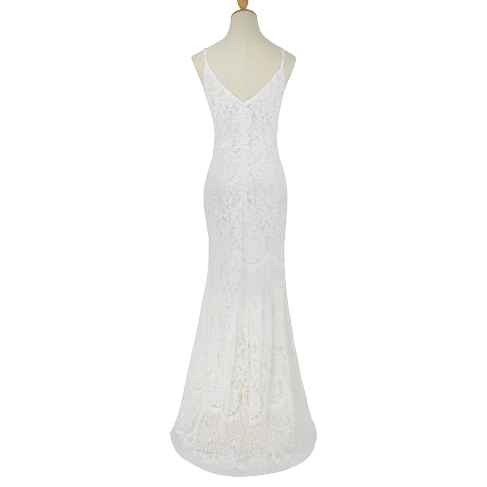 Lovely Bohemian Long Wedding Dress 2020 Sexy BOHO Wedding Gowns V-neck Straps Lace Backless Chic Beach Bride Dresses Party