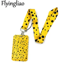 

Popular art Wave point Yellow Credit Card ID Holder Bag Student Women Travel Bus Business Card Cover Badge Gifts Lanyard Straps