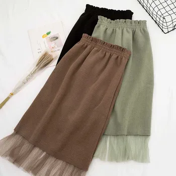 

Woolen Cloth Half-body Casual Skirt Woman Autumn And Winter New Pattern A Line Longuette