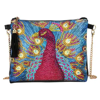

Yfashion New DIY Diamond Painting Wallet Shoulder Chain Bag Hand-drilled Material Kit Peacock Pattern