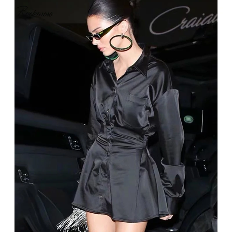 

Rockmore Black Gothic Long Sleeve Above Knee Mini Dress Women Korean Condole Bow Belt Autumn Dresses With Button Femme Partywear