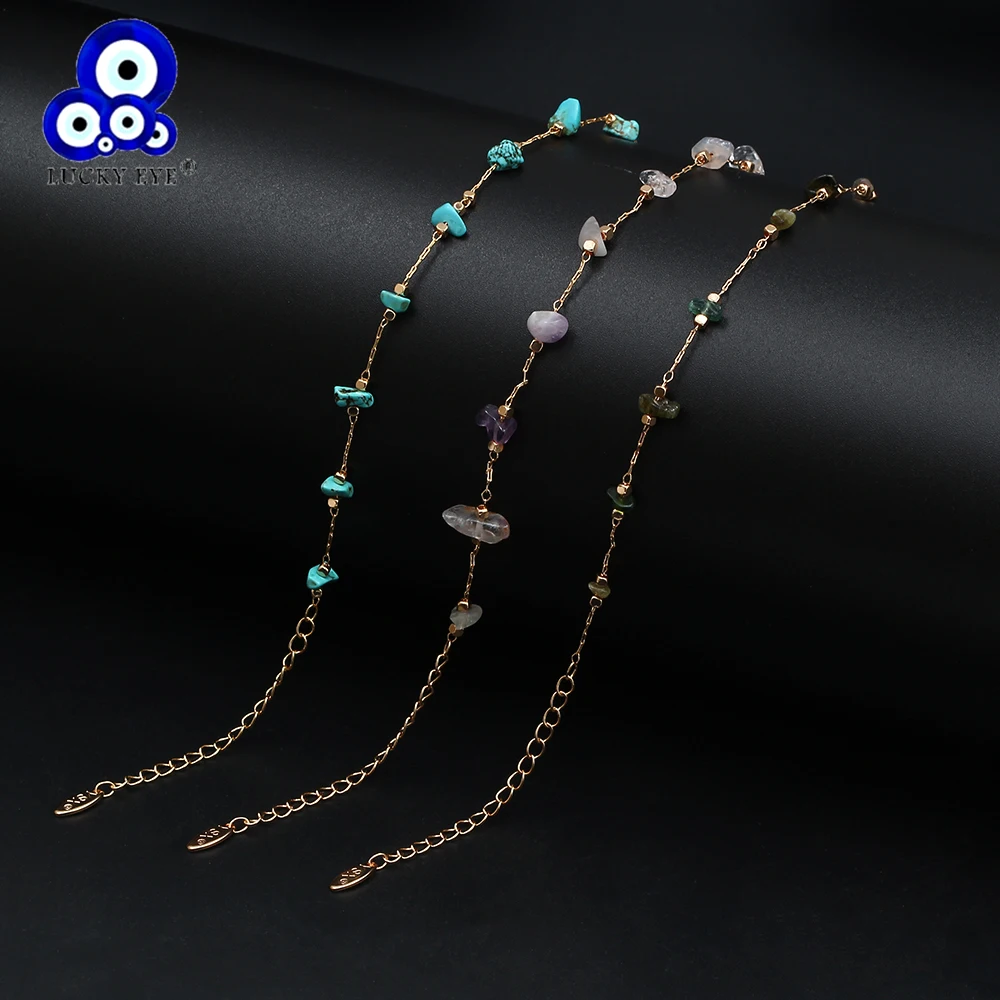 Lucky Eye Natural Stone Anklet Gold Color Leg Foot Chain Beach Ankle Bracelet Adjustable for Women Girls Fashion Jewelry BD92 - Image 4