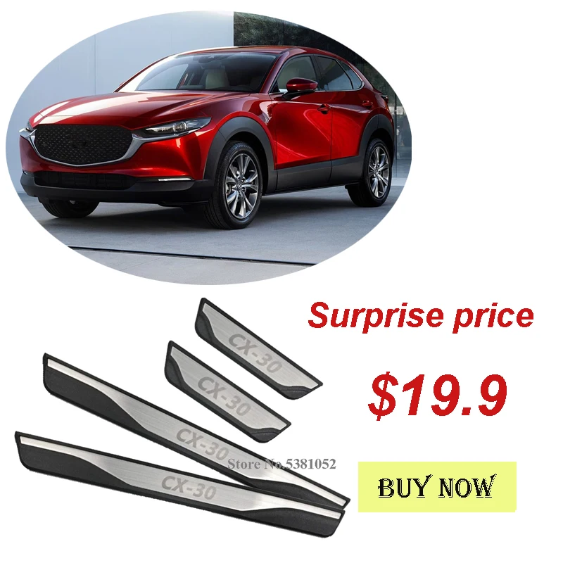 Trim Scuff Pedal Threshold Cover Protection Plate Ticker Accessories Stainless Steel N//A 4 Pcs Car Door Sill Protector For MAZDA CX-30 CX30 2019 2020