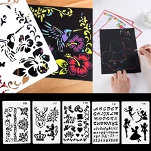 30 шт дети Радуга царапины художественные карточки Красочный Рисунок игрушки+ 5 шт полый шаблон+ 3 шт бамбуковая ручка для DIY ремесла детский подарок