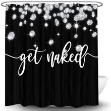 

Black Get Naked Shower Curtain,Cute Black and White Diamond Rain Funny Bath Curtain,Bathroom Waterproof Fabric with Hooks Decor