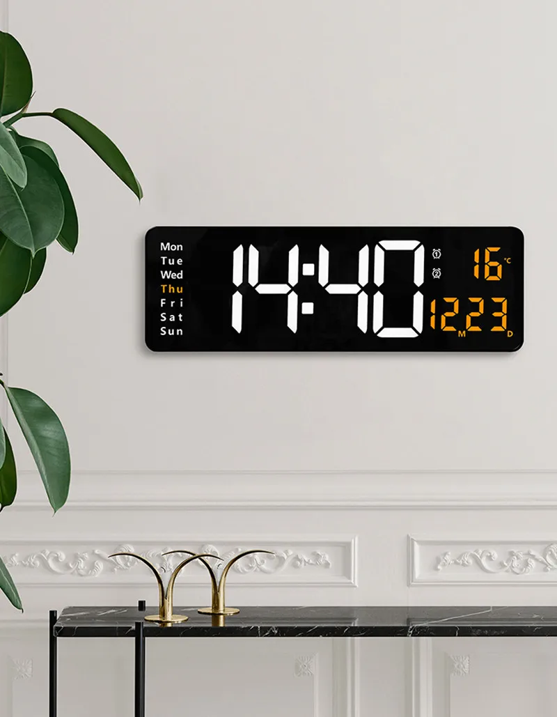 Large Digital Wall Clock Temp Date with Remote Control Power Off Memory Desktop Table Clock Wall-mounted Dual Alarms LED Clocks