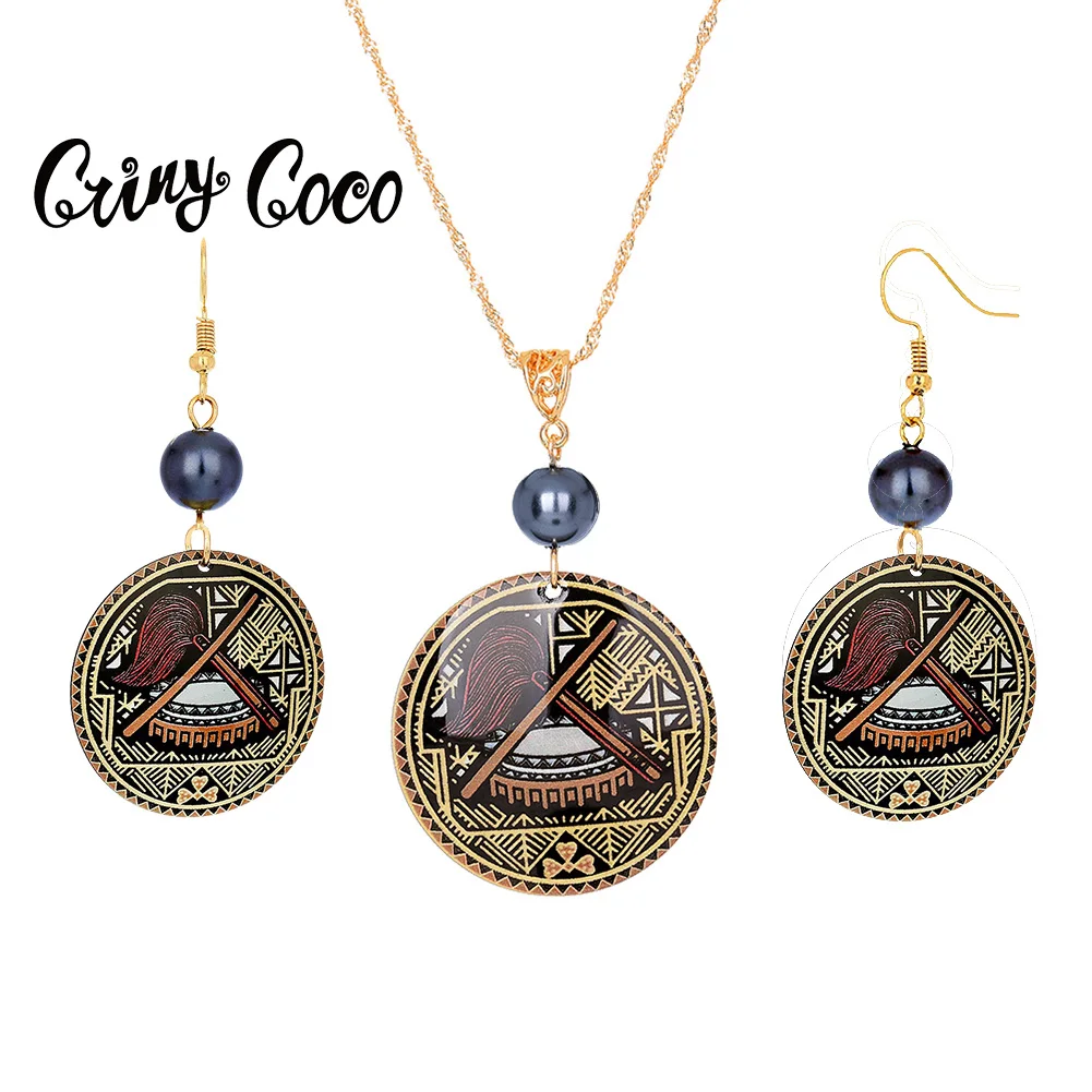Cring Coco Acrylic Jewelry Sets 2021 Fashion Drum Sign Victory Pearl Earrings and Necklaces Set Hawaiian Beach Earing for Women | Украшения