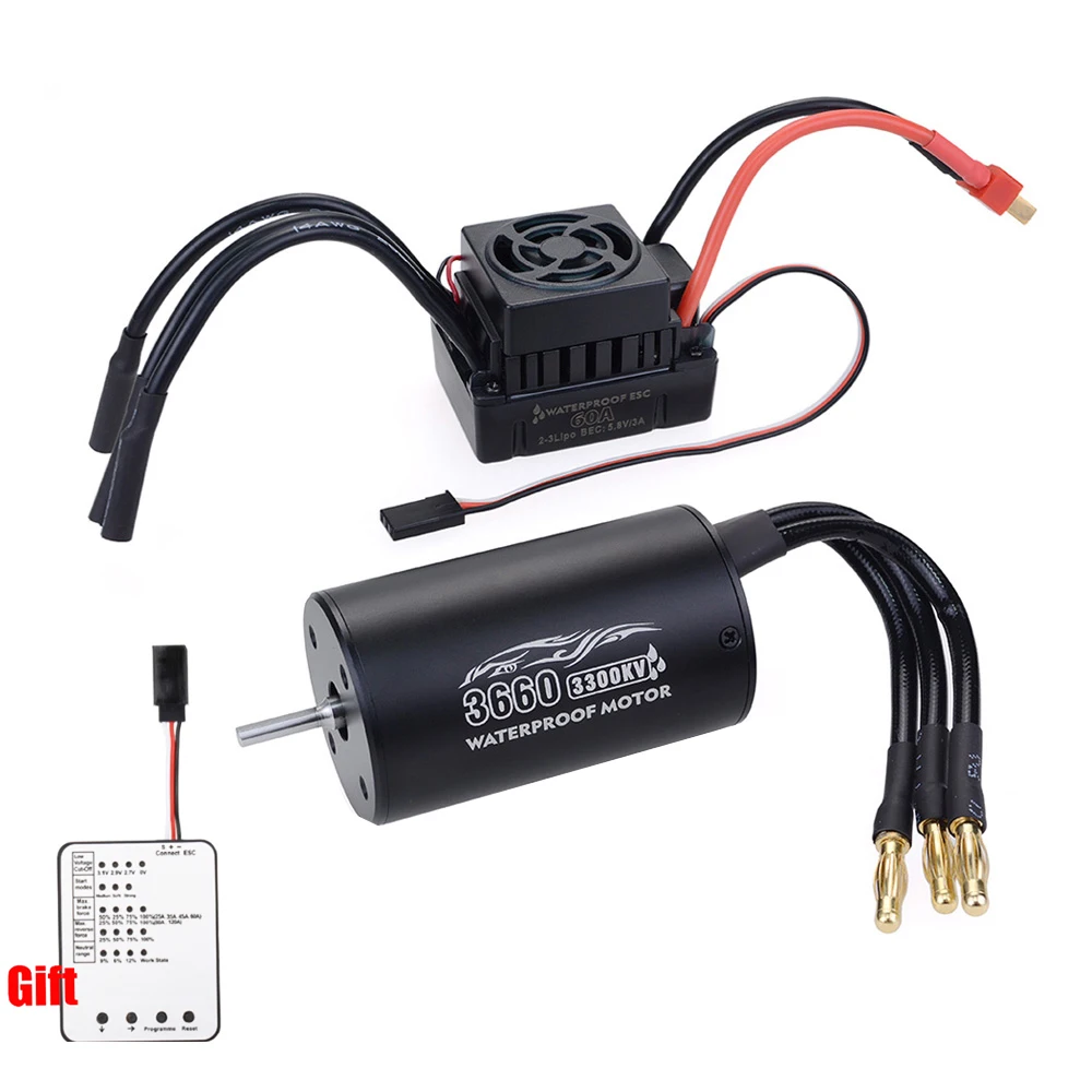 Surpass Hobby RC 3660 2600KV 3300KV Sensorless Brushless Motor With 60A ESC & LED Programming Card For 1/10 RC Truck Monster