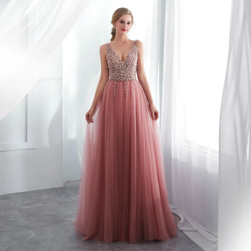 

Summer Ladies Sleeveless Bronzing Mesh V-neck High Waist Dress Solid Color Lady Shiny Elegant Long Dress