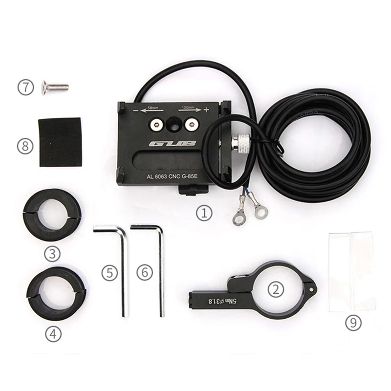 GUB Aluminum USB Rechargeable Motorcycle Bike Phone Mount With Power Conversion Function Support GPS For 4.0-6.7 inch Phone