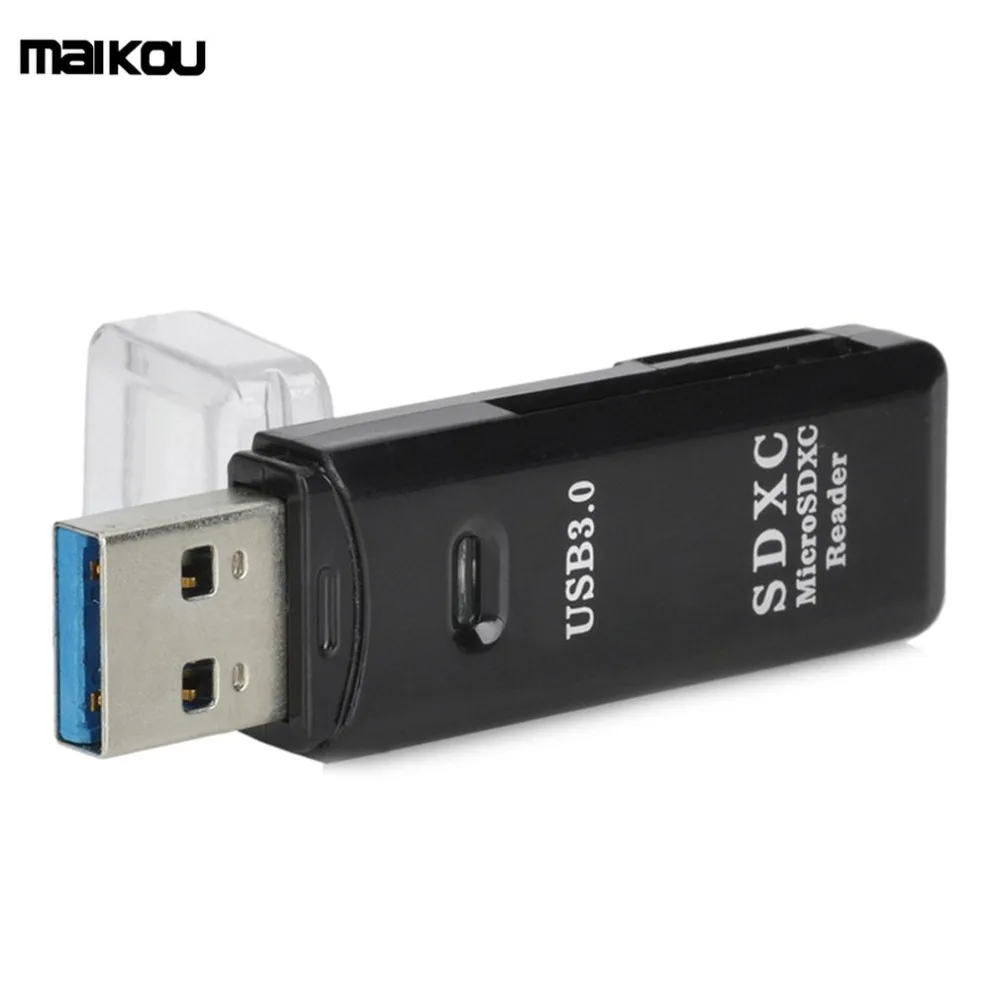 Maikou USB 3.0 Memory Card Reader With 2 Slots 5Gbps Super Speed Card Reader With Cap for SDXC SD TF Micro SD Card