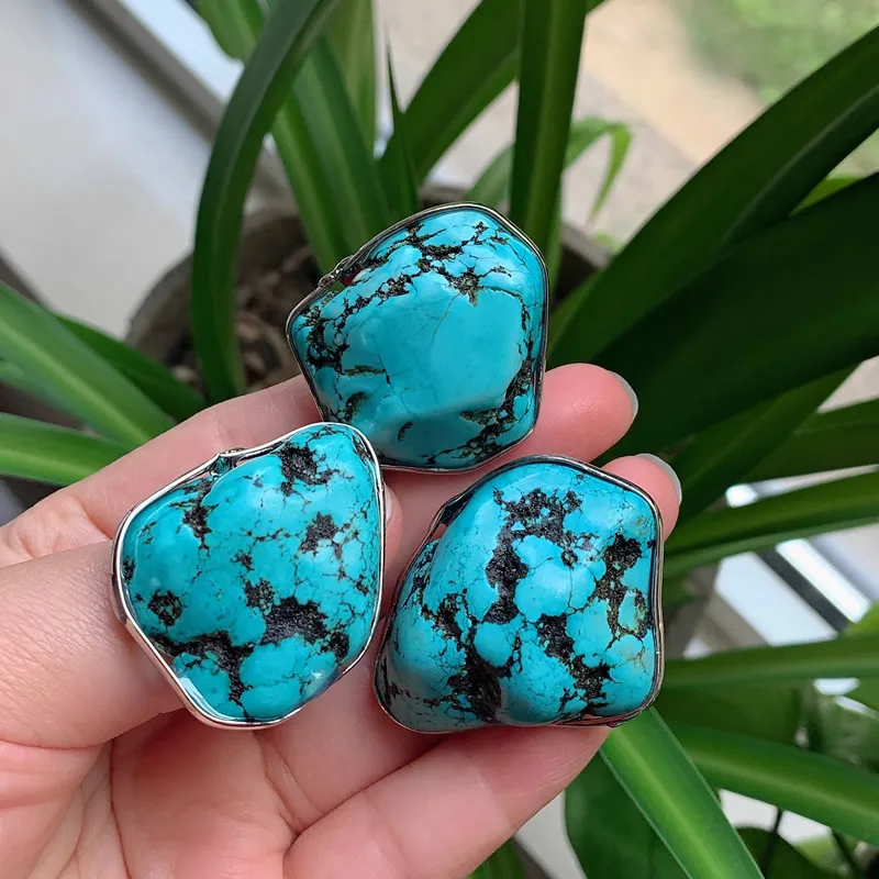 1 шт. бирюзовые кольца с натуральным минеральным синим камнем | Украшения и