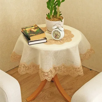 

Simple cloth table, lace tablecloth, white tea table cloth, slub yarn round table cloth, bedside cabinet cover