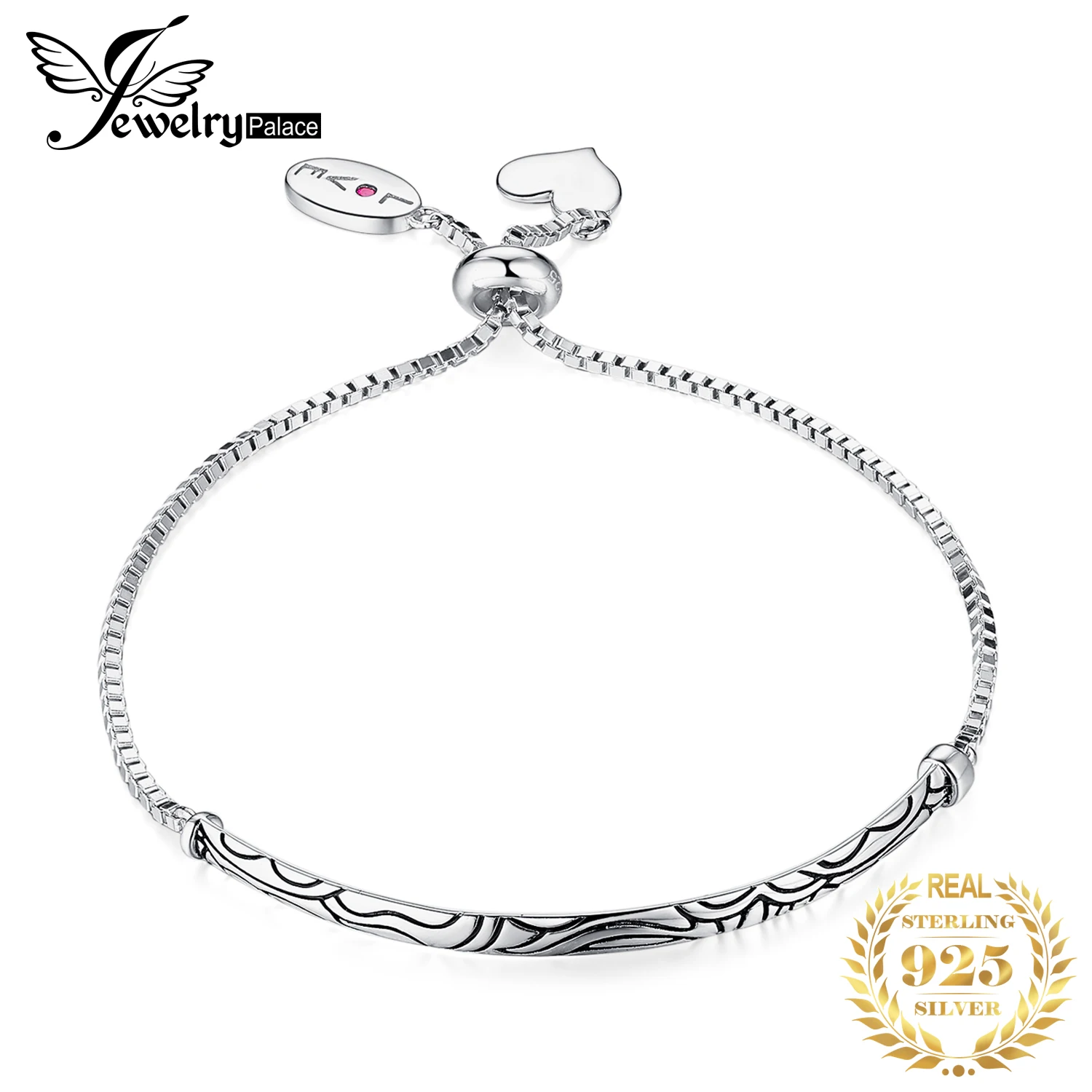 

JewelryPalace Faithful Love Created Ruby Dangle Heart Vintage Pattern Engraved Bracelets 925 Sterling Silver Nice Gift For Women