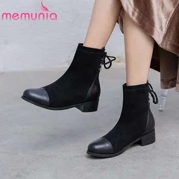 

MEMUNIA 2020 new arrival ankle boots women lace up round toe low heel casual shoes comfortable fashion autumn winter boots woman