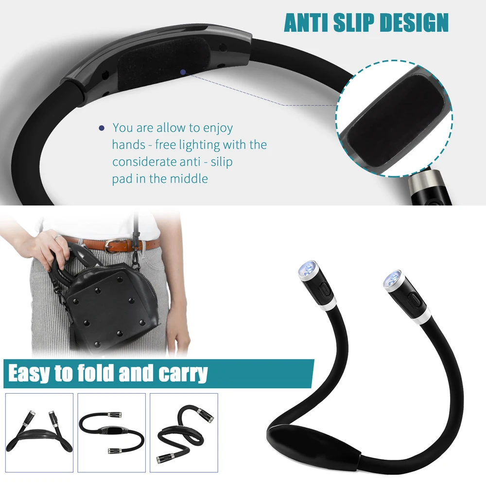 C2 USB Reading Lamp Night Light Neck Book Light Rechargeable HandsFree Durable LED For Knitting Camping Repairing Work Lighting led light book light