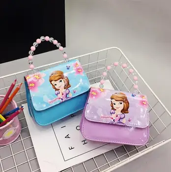 

New Pu Leather Cartoon Print Handbag Children sofia Shoulder Bag For Girl Boy Cute Mini Bags Kids Zipper Messenger Bag