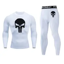 skull Winter Thermal underwear Sets Men Punisher Compression Gym joggers sport long johns hot underwear Fitness tracksuit warm