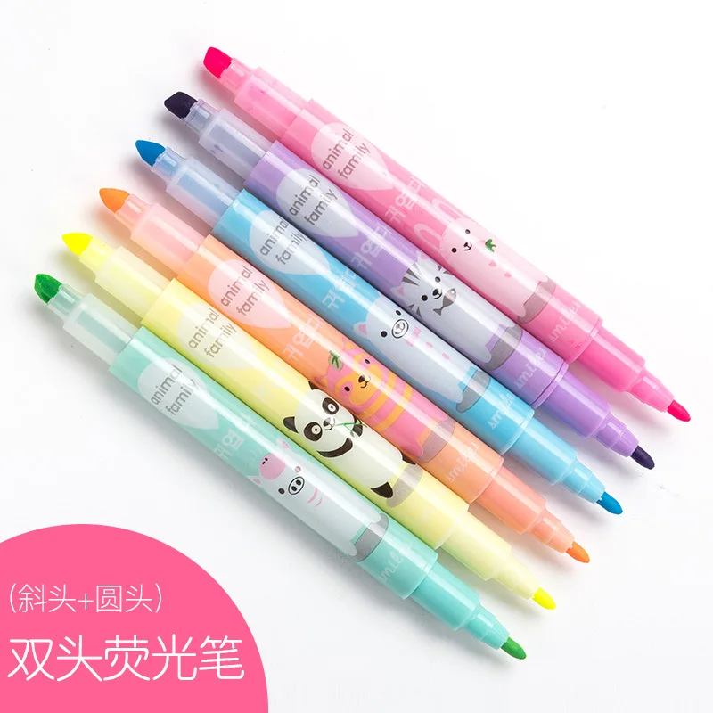 

6 pcs/pack Colorful Double Head Highlighters Art Markers Fluorescent Color Pen Fine Liner School Office Stationery