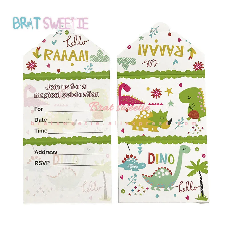

12pcs Dinosaur Invitations Card Dinosaur Birthday Party Decorations Kids Girls Invitations Card Kraft Envelope Party Supplies